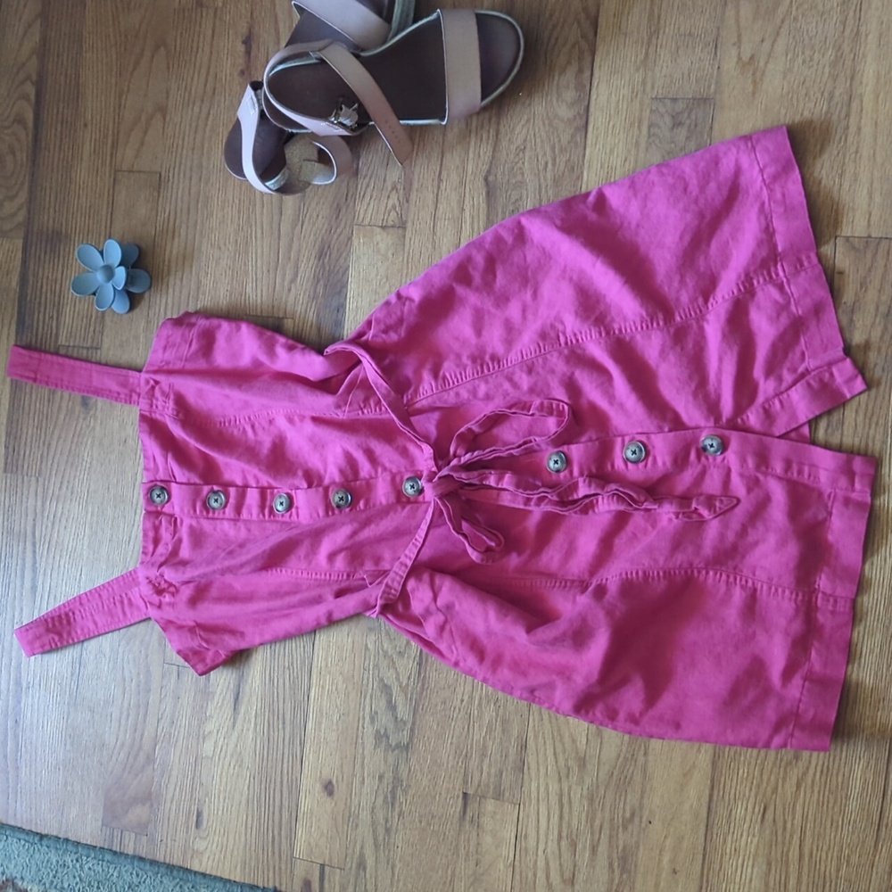 Loft Button Down Linen Blend Dress